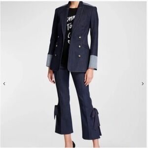 cinq a sept Navy Cropped Flare Jeans with Side Bows